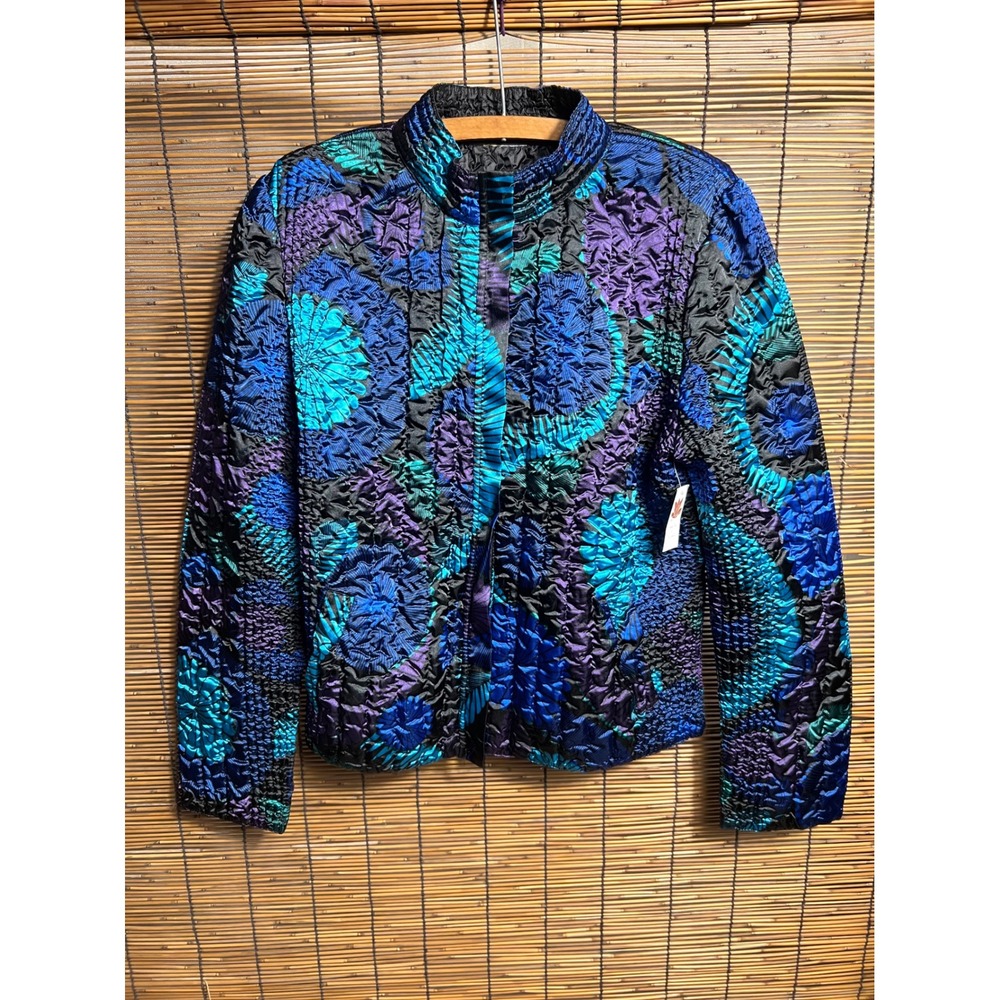 Lo Vintage Thread Size M Jacket Blue Purple Abstract Textured Satin